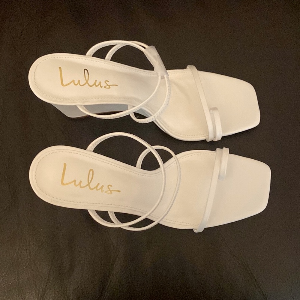 These are Lulus, wedge sandals, white, size 8.